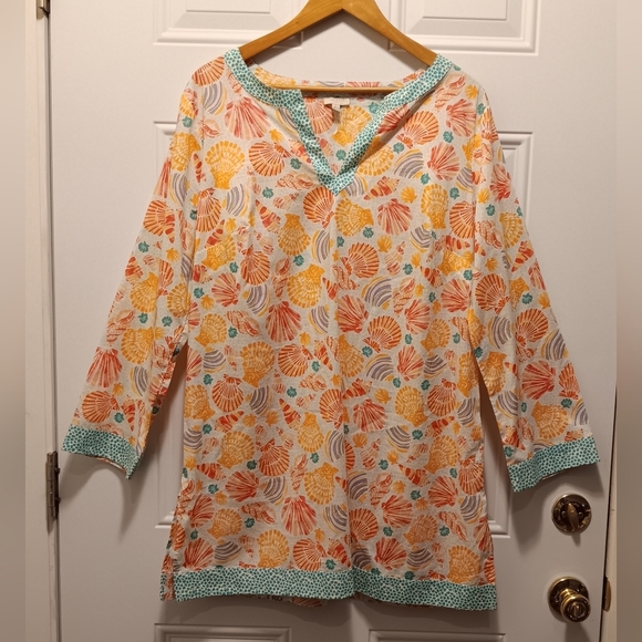 Talbots Tops - Talbots Seashell Print Tunic Top Blouse Size X Beach Nautical Shells Cover-up